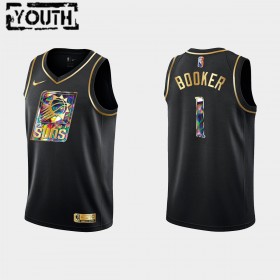 Camisetas Niños Phoenix Suns Devin Booker 1 Nike 2021-22 Negro Golden Edition 75th Anniversary Diamond Swingman
